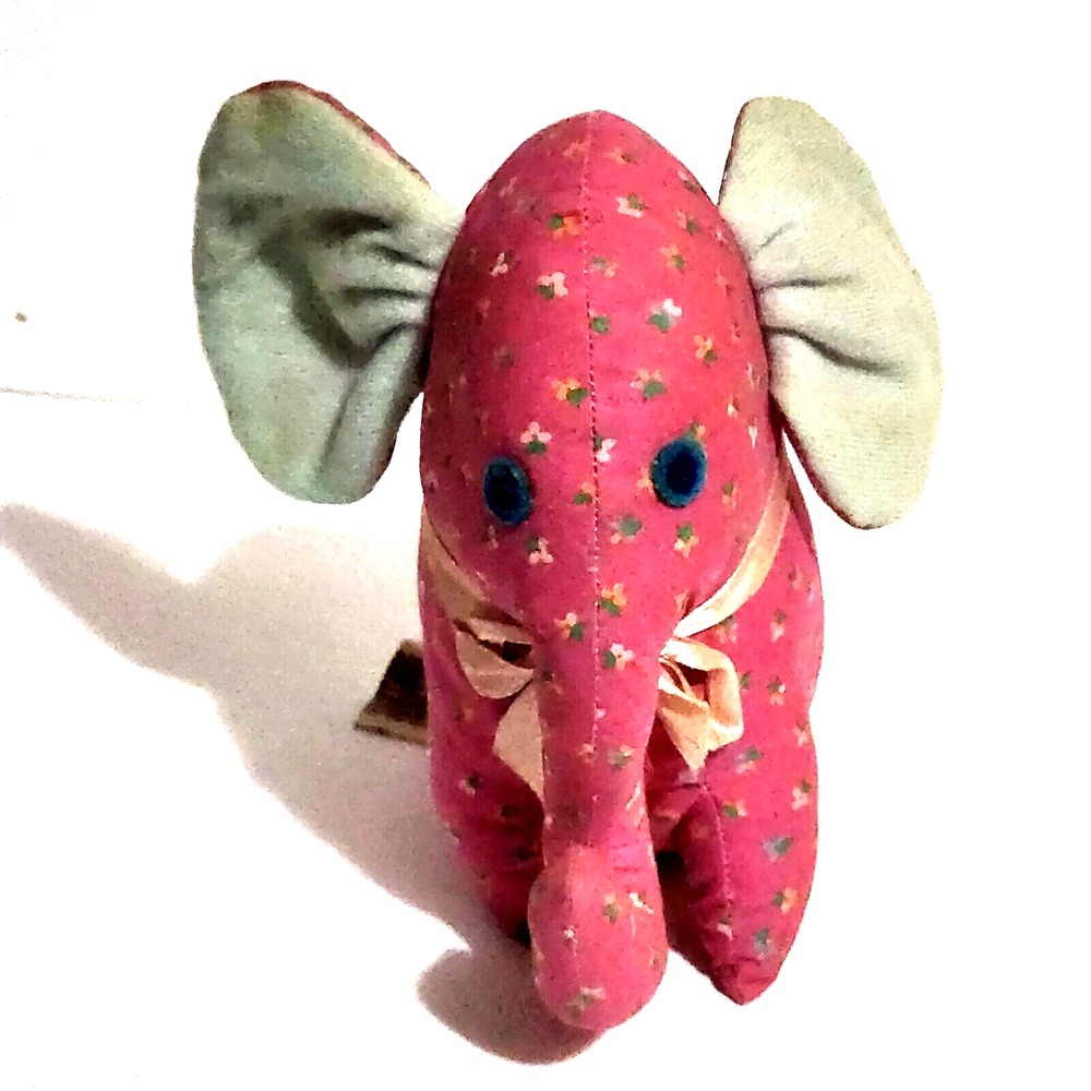 Avon Products Pink Floral Print Elephant Shelf Sitter Plush Vintage 7"